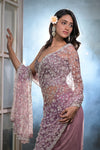 Deiicate and Dreamy Mauve Net Embroidered Saree With Unstitched Blouse