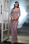 Deiicate and Dreamy Mauve Net Embroidered Saree With Unstitched Blouse