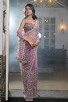 Deiicate and Dreamy Mauve Net Embroidered Saree With Unstitched Blouse
