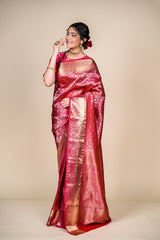 Rani South indian Silk Woven Zari Saree With Unstitched Blouse