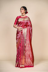 Rani South indian Silk Woven Zari Saree With Unstitched Blouse