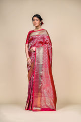 Rani South indian Silk Woven Zari Saree With Unstitched Blouse