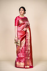 Rani South indian Silk Woven Zari Saree With Unstitched Blouse