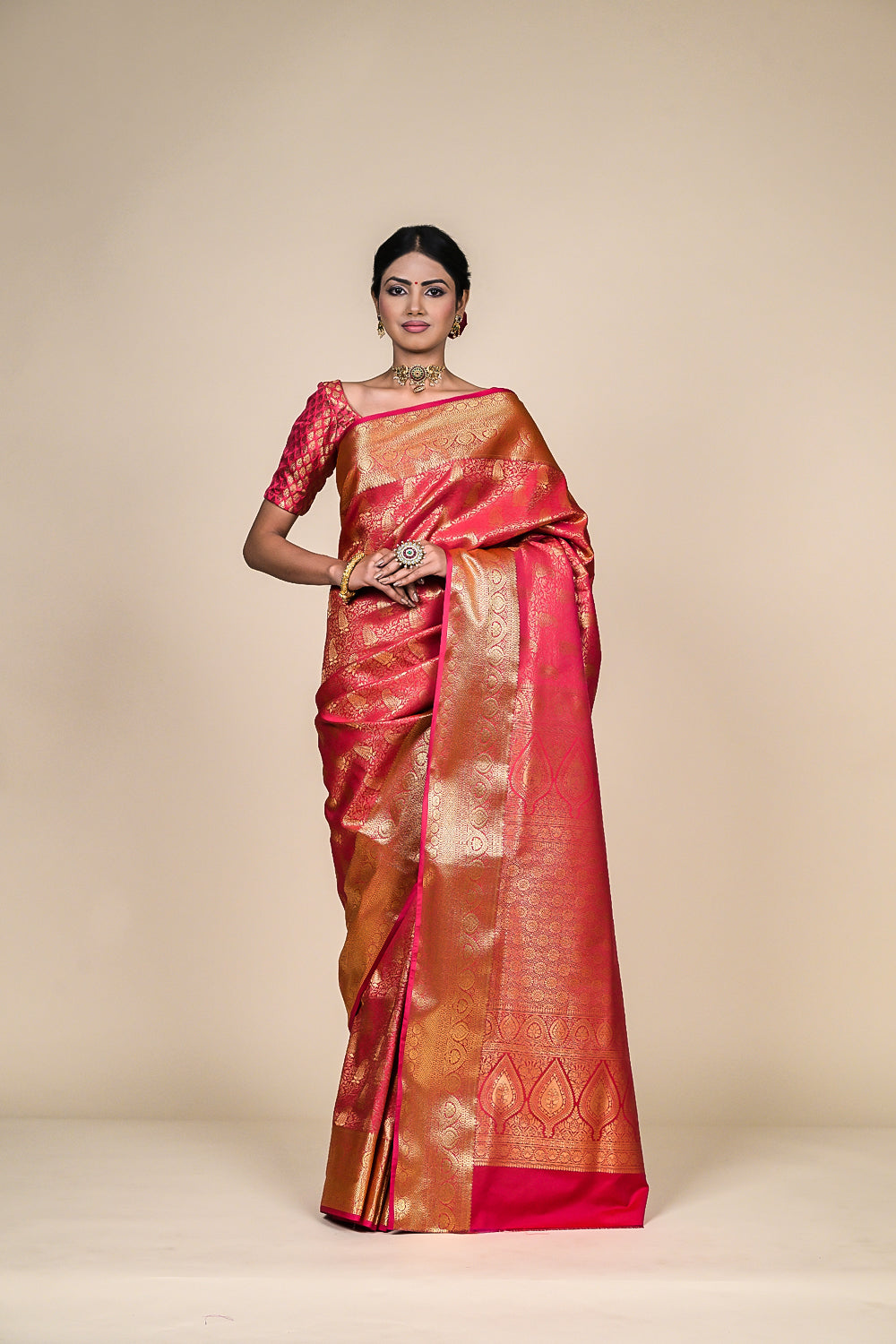 Rani South Indian Woven Zari Saree With Unstitched Blouse