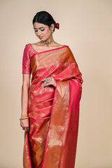 Rani South Indian Woven Zari Saree With Unstitched Blouse