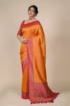 Mustard Banarasi Woven Zari Saree With Unstitched Blouse