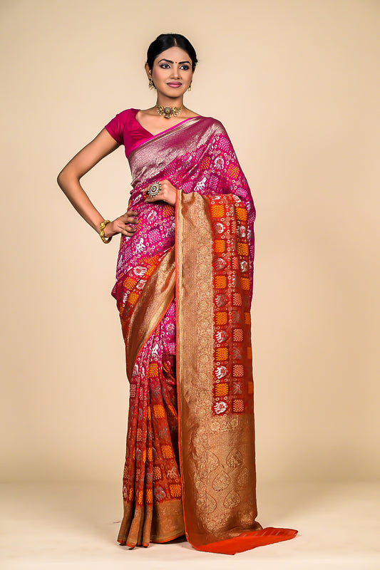 Coral Rani Banarasi Woven Zari Saree With Unstitched Blouse