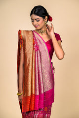 Coral Rani Banarasi Woven Zari Saree With Unstitched Blouse