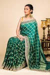 Bottle Green Satin Swarovski Saree With Unstitched Blouse