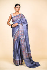 Grey Cotton Digital Printed Saree With Unstitched Blouse