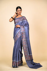 Grey Cotton Digital Printed Saree With Unstitched Blouse