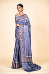 Grey Cotton Digital Printed Saree With Unstitched Blouse