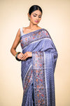 Grey Cotton Digital Printed Saree With Unstitched Blouse