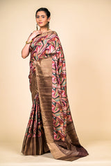 Onion Cotton Digital Printed Saree With Unstitched Blouse