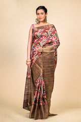 Onion Cotton Digital Printed Saree With Unstitched Blouse