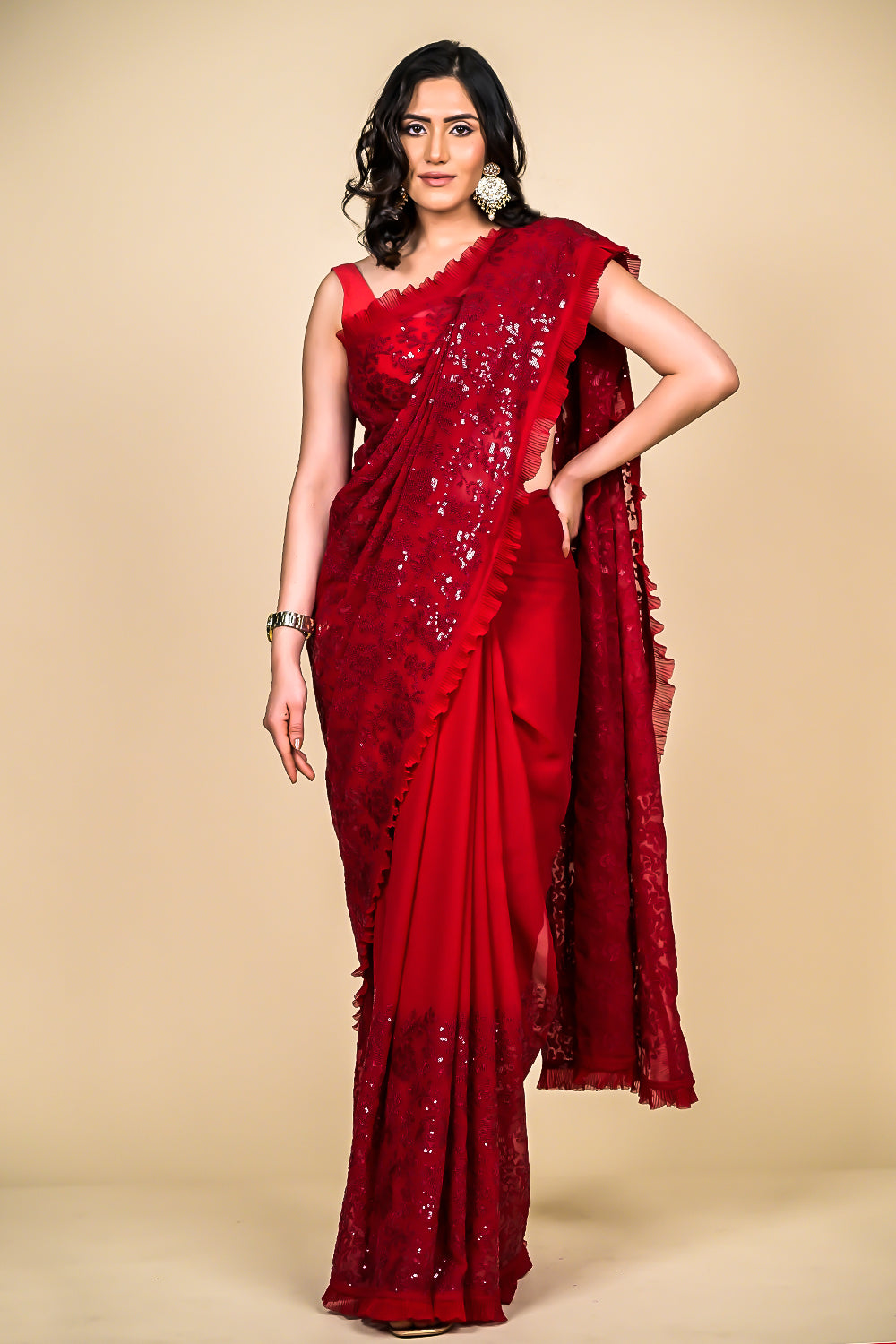 Georgette Embroidered Sequence Saree