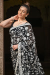 Black Georgette Embroidered Sequence Saree With Unstitched Blouse