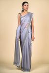 Grey Organza Swarovski Embroidered Saree With Unstitched Blouse