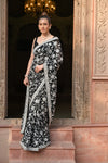 Black Georgette Embroidered Sequence Saree With Unstitched Blouse