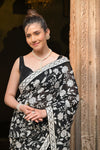 Black Georgette Embroidered Sequence Saree With Unstitched Blouse