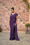 Wine Georgette Embroidered Swarovski Saree With Readymade Blouse