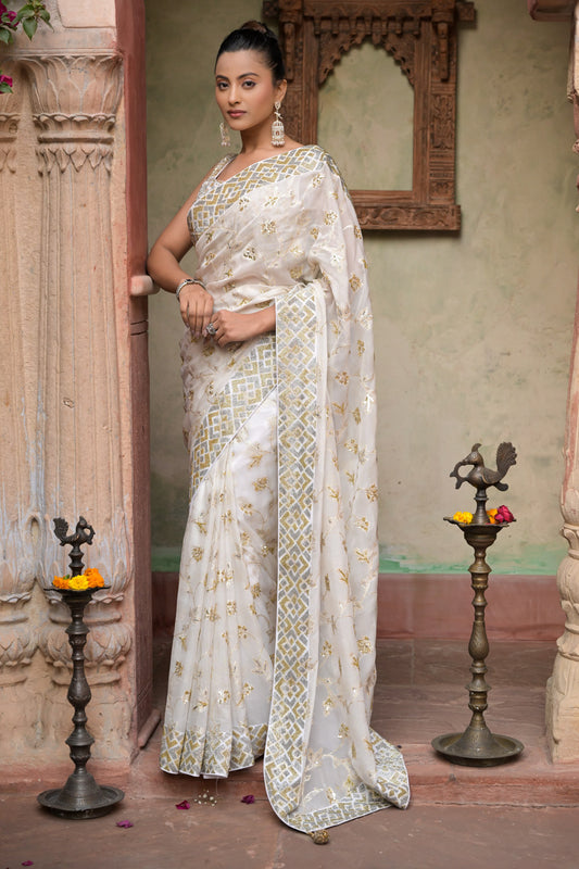 White Organza Swarovski Sequence Saree (Ft:-Kamya Panjabi)