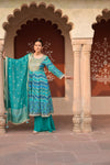 Firozi Georgette Readymade Sharara Set With Organza Dupatta