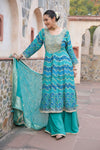 Firozi Georgette Readymade Sharara Set With Organza Dupatta