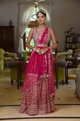 Maroon Georgette Lehenga Set With Readymade Blouse