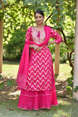 Cotton Floor Length Readymade Suit With Silk Dupatta