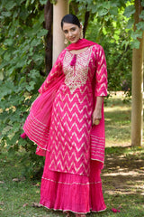 Cotton Floor Length Readymade Suit With Silk Dupatta