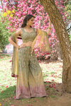 Mehndi Georgette Short Top Sharara Set With Net Dupatta