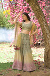 Mehndi Georgette Short Top Sharara Set With Net Dupatta