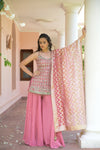 Gajari Net Readymade Sharara Set With Organza Dupatta