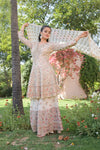 Off White Georgette Readymade Sharara Set With Georgette Dupatta