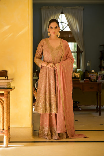 Onion Georgette Readymade Sharara Set With Georgette Dupatta
