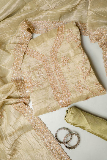 Soft Heritage Pista Crush Tissue Unstitched Salwar Suit With Tissue Dupatta