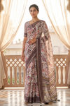 Off White Cotton Floral Printed Saree With Unstitched Blouse