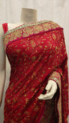 Maroon Crepe Embriodered Saree With Unstitched Blouse