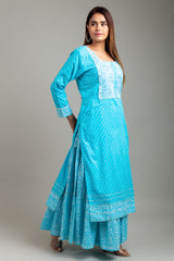 Firozi Cotton Long Kurta With Sharara