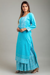 Firozi Cotton Long Kurta With Sharara