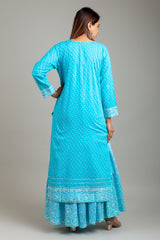 Firozi Cotton Long Kurta With Sharara