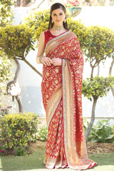 Rani Georgette Traditional Kundan Embroidered Banarasi Saree