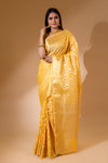 Lemon Gold Cotton Banarasi Woven Saree With Unstitched Blouse