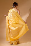 Lemon Gold Cotton Banarasi Woven Saree With Unstitched Blouse