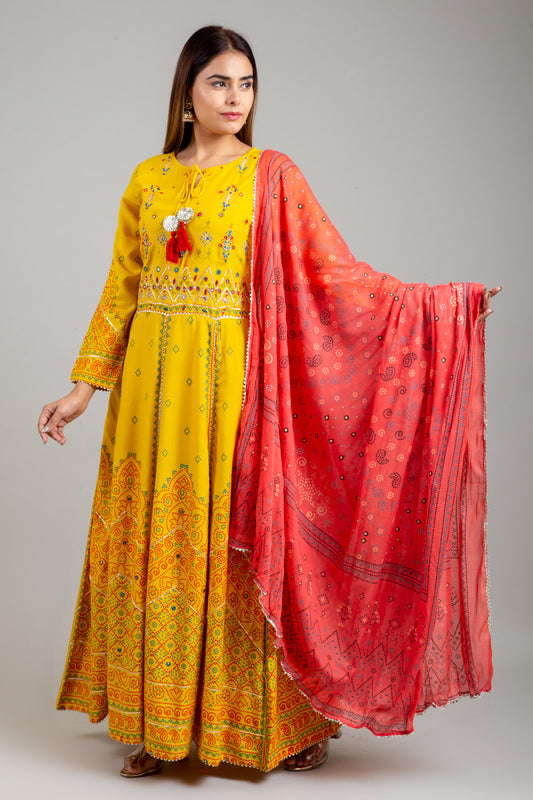 Mango Gold Cotton Readymade Suit And Pant With Cotton Dupatta