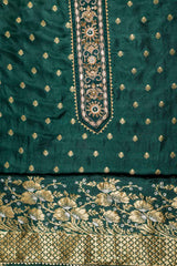 Bottle Green Dolna Embroidered Unstitched Suit With Dupatta