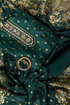 Bottle Green Dolna Embroidered Unstitched Suit With Dupatta