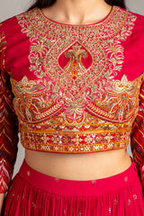 Maroon Chinon Lehenga Set With Net Dupatta