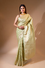 Cotton Banarasi Woven Saree With Zari Work